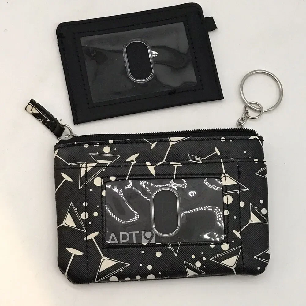 Apt. 9 Martini Faux Leather Card Holder Slim Zip Up Organizer Wallet Key Ring